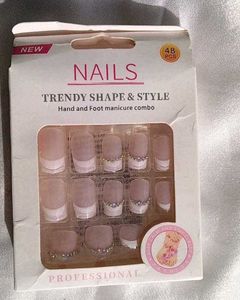 French Nails Tips For Foot&amp;Hand (8 Nail Rhinestone
