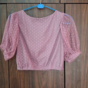 Polka Dot Mesh Crop Top