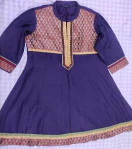 Purple Ethnic A-line Kurta With Red & Golden Jari