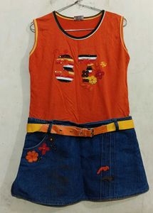Cute Orange Top Attached with Denim Skirt