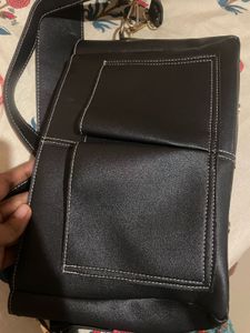 Label Jenn Black Handbag with Contrast Stitching