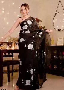 sheer Black Floral Saree