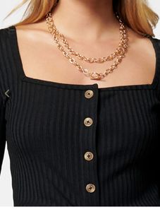 Forever NewSia Button-Front Square-NeckRibbed Card
