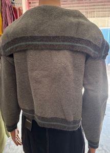 Gray Knit Cardigan with Collar