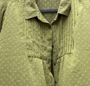 Olive Green Textured Button-Up Shirt