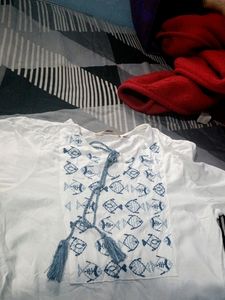 White Fish Print Tunic Top