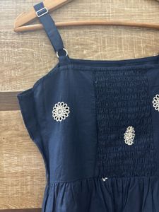 Chic Navy Blue Embroidered Dress