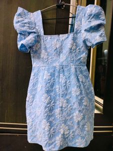 Baby Blue Floral Embroidered Dress
