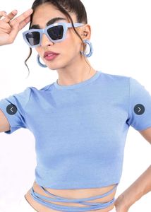 Chic Blue Crop Top with Wrap Detail
