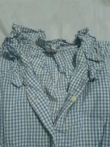 Blue Gingham Puff Sleeve Blouse