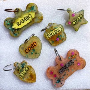 6 Pre-made Pet ID Tags (vintage look)