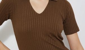 Brown Cable Knit V-Neck Top
