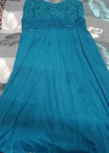 Elegant Teal Lace Bodice Dress'M' SIZE