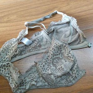 Bras 1)lacy front open 2) silver silky bra