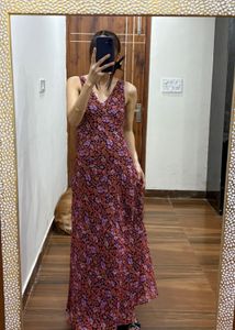 Ditsy Floral Chiffon Scoop Neck Midi Dress