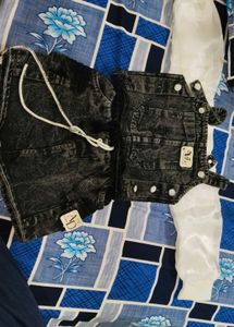 Denim Overalls Shorts Set