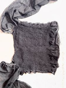 Chic Black Sheer Puff Sleeve Top
