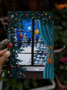 🌙 Winter Moonlight Window – Original Hand-Painted