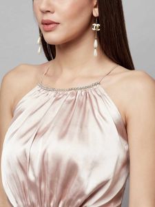 Pretty Satin Nude Halter Neck Mini Dress