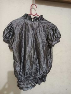 Shiny Grey Puff Sleeve top