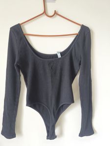 Black Ribbed Long Sleeve Bodysuit