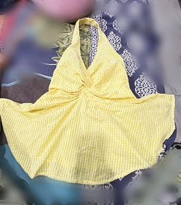 Yellow Gingham Twist Halter Top