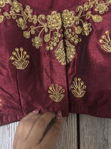 Maroon Embroidered Silk Blouse