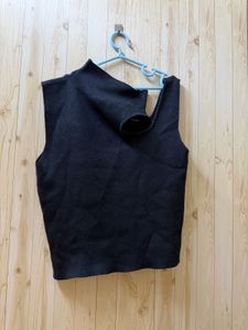 Sleeveless Black Mock Neck Top