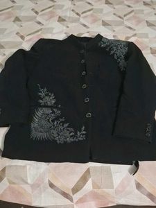 Men's Black Embroidered Nehru Jacket