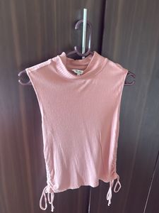 Pink Ribbed Mock Neck Tank Top