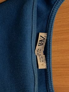 ZARA - Blue Square Neck Ribbed Tank Top