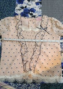 Sheer Heart Print Blouse with Ruffles