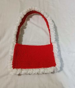 Ruffle Crochet Red &amp; White Bag