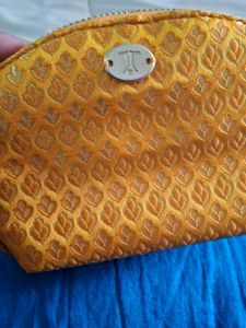 Elegant Orange Brocade Cosmetic Pouch