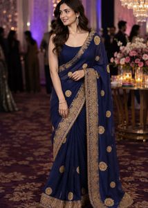 Elegant Navy Blue Embroidered Saree