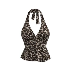Leopard Print Halter Neck Womens Top