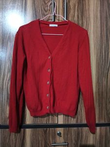 Cozy Red V-Neck Cardigan