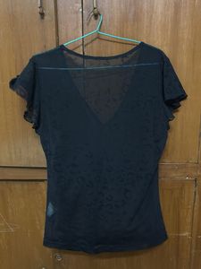 Sheer Floral Print V-Neck Top