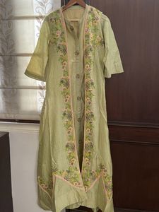 Light green ethnic dress with detachable jacket