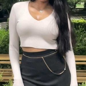v neck beige top