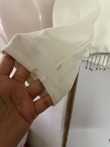 White Cropped Blazer with Silver Fringe
