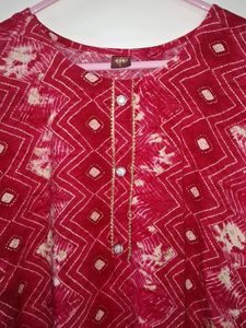 Red Geometric Jaipuri Print Kurta