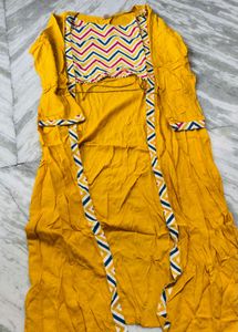 Vibrant Yellow Chevron Print Kurta Set