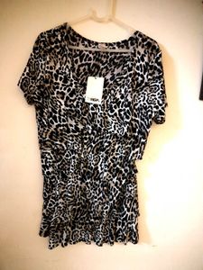Stylish Leopard Print Tiered top and beige pantset