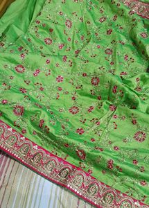 Beautiful green saree and pink blouse