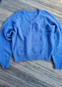 Blue V-Neck Knit Sweater