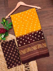 Yellow Bandhani Print Saree