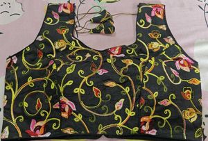 With sleeves Embroidered Black padded Blouse