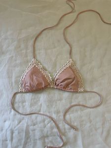Pink Lace Trim Bikini Top