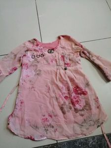 Pink Floral Flared Sleeve Kurta